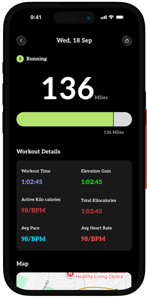 Running workout tracker screen showing distance and workout details