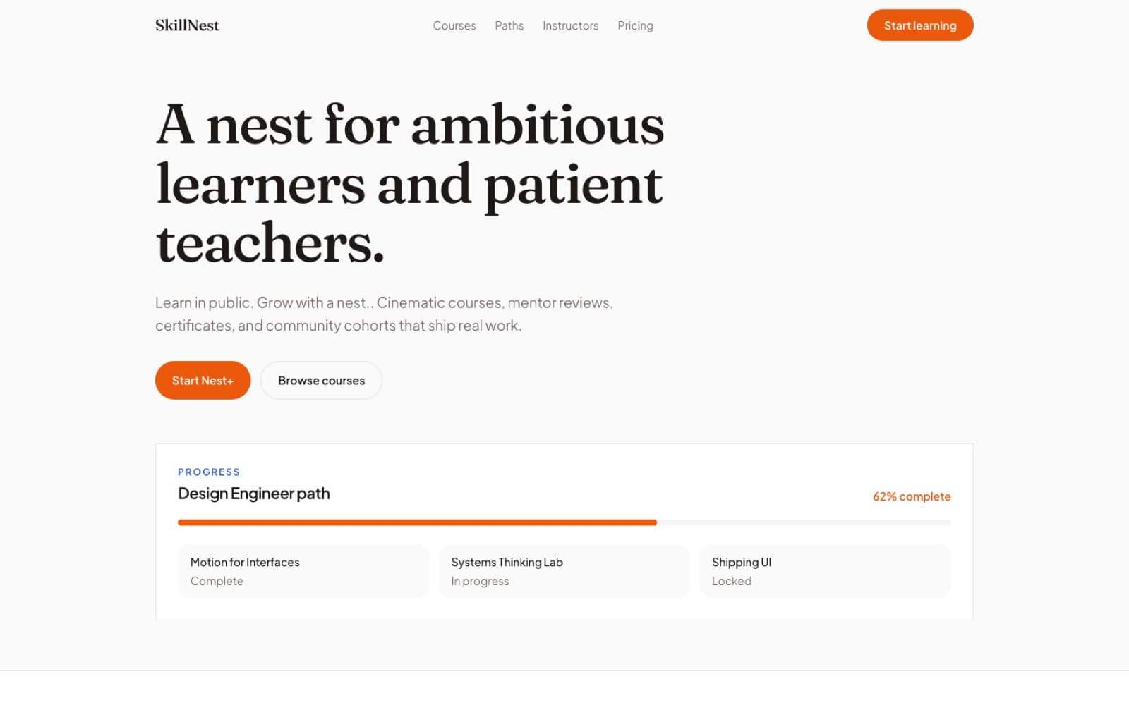 SkillNest e-learning platform homepage