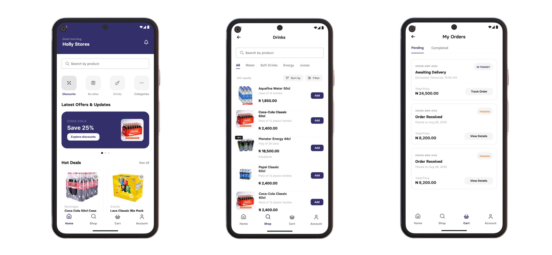 ODA Merchant home, shop, and cart screens designed for fast B2B ordering