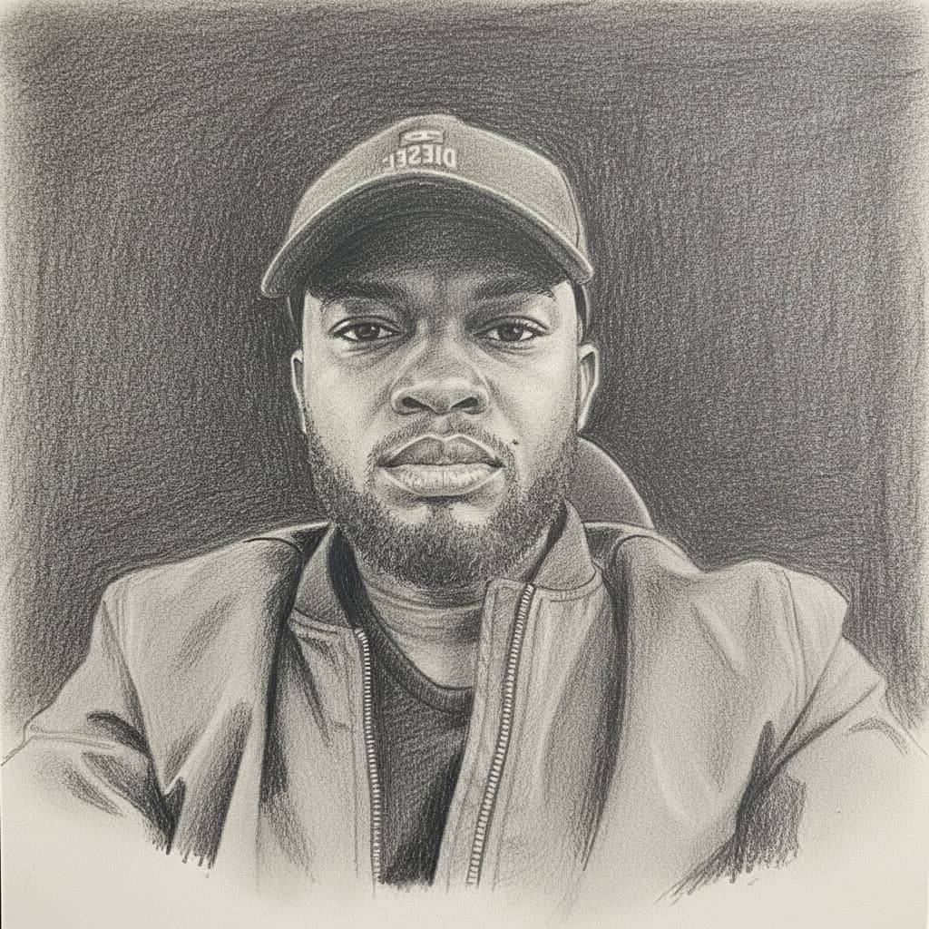 Pencil sketch portrait of Hammed Shotola